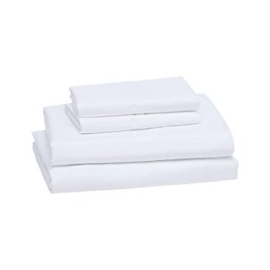 amazon basics lightweight super soft easy care microfiber 4 piece bed sheet set with 14-inch deep pockets, queen, bright white, solid
