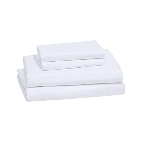 Amazon Basics Lightweight Super Soft Easy Care Microfiber 4 Piece Bed Sheet Set With 14-Inch Deep Pockets, Queen, Bright White, Solid