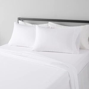 Amazon Basics Lightweight Super Soft Easy Care Microfiber 4 Piece Bed Sheet Set With 14-Inch Deep Pockets, Queen, Bright White, Solid