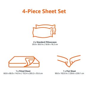 Amazon Basics Lightweight Super Soft Easy Care Microfiber 4 Piece Bed Sheet Set With 14-Inch Deep Pockets, Queen, Bright White, Solid