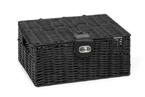 arpan small resin woven storage basket box with lid & lock-black