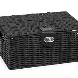 ARPAN Small Resin Woven Storage Basket Box with Lid & Lock-Black