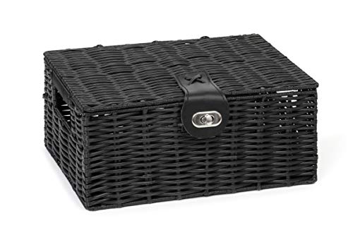 ARPAN Small Resin Woven Storage Basket Box with Lid & Lock-Black