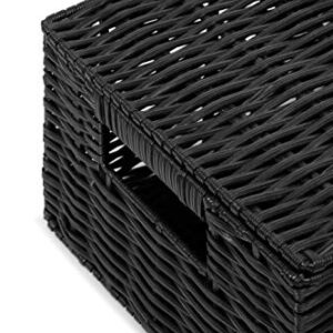 ARPAN Small Resin Woven Storage Basket Box with Lid & Lock-Black
