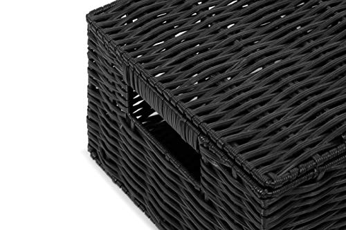 ARPAN Small Resin Woven Storage Basket Box with Lid & Lock-Black