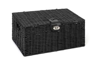 arpan medium resin woven storage basket box with lid & lock - black