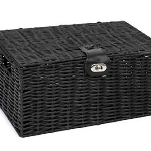 ARPAN Medium Resin Woven Storage Basket Box With Lid & Lock - Black