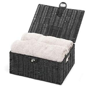 ARPAN Medium Resin Woven Storage Basket Box With Lid & Lock - Black