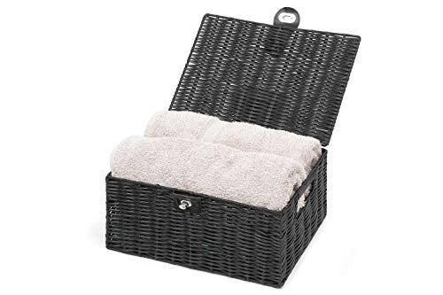 ARPAN Medium Resin Woven Storage Basket Box With Lid & Lock - Black