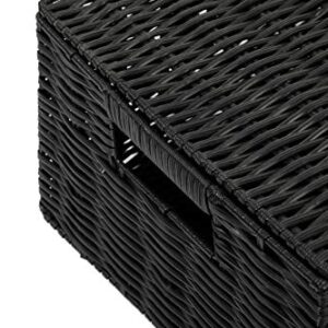 ARPAN Medium Resin Woven Storage Basket Box With Lid & Lock - Black