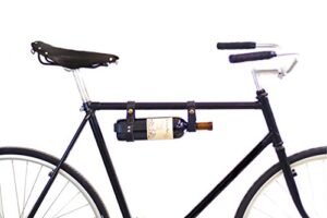 oopsmark the bicycle wine rack - bike bottle holder and carrier for picnics - handmade leather accessory (black)