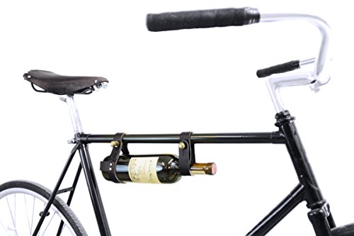 oopsmark The Bicycle Wine Rack - Bike Bottle Holder and Carrier for Picnics - Handmade Leather Accessory (Black)