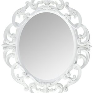 Kole Imports Oval Vintage Wall Mirror, White, 11.5 x 15 Inch