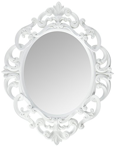 Kole Imports Oval Vintage Wall Mirror, White, 11.5 x 15 Inch