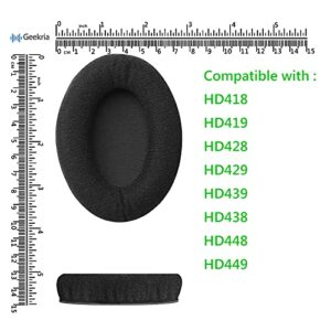 Geekria Comfort Velour Replacement Ear Pads for Sennheiser HD418, HD419, HD428, HD429, HD439, HD438, HD448, HD449 Headphones Ear Cushions, Headset Earpads, Ear Cups Cover Repair Parts (Black)