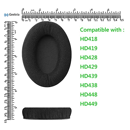 Geekria Comfort Velour Replacement Ear Pads for Sennheiser HD418, HD419, HD428, HD429, HD439, HD438, HD448, HD449 Headphones Ear Cushions, Headset Earpads, Ear Cups Cover Repair Parts (Black)