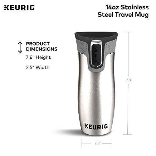 Keurig Contigo Autoseal Coffee Travel Mug, West Loop Vacuum Insulated with Easy-Clean Lid, 14 Oz, Silver