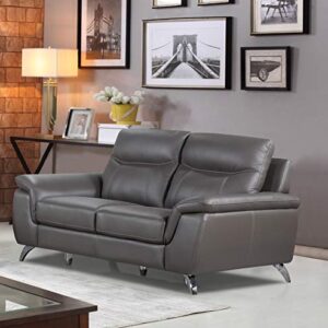 Cortesi Home Chicago Leather Loveseat, 66", Grey