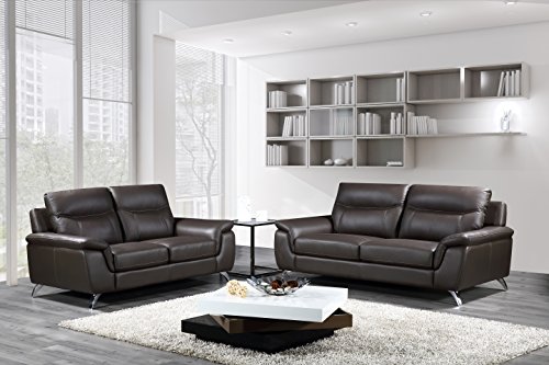 Cortesi Home Chicago Leather Loveseat, 66", Grey