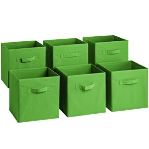 sorbus foldable storage cubes - 6 fabric baskets for organizing pantry, closet, shelf, nursery, playroom, toy box, cubby - 11 inch dual handle collapsible closet organizers and storage bins (green)