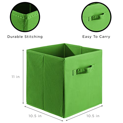 Sorbus Foldable Storage Cubes - 6 Fabric Baskets for Organizing Pantry, Closet, Shelf, Nursery, Playroom, Toy Box, Cubby - 11 Inch Dual Handle Collapsible Closet Organizers and Storage Bins (Green)