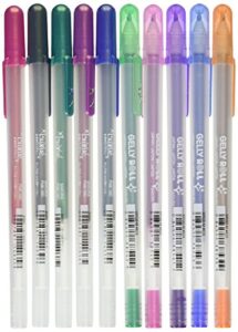 sakura pgb10c55 (luxue-gold pearl) & (silver shadow-silver pearl) 10-piece gelly roll blister card gel ink pen set, 1.0 mm, assorted colors