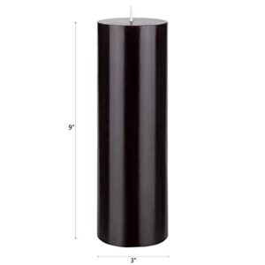 Mega Candles 1 pc Unscented Black Round Pillar Candle, Hand Poured Premium Wax Candles 3 Inch x 9 Inch, Home Décor, Wedding Receptions, Baby Showers, Birthdays, Celebrations, Party Favors & More