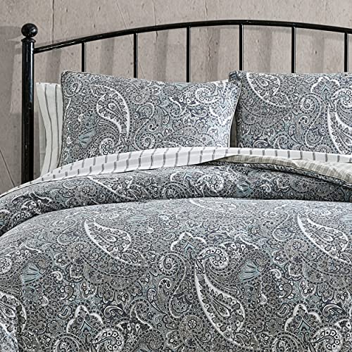 Stone Cottage - King Comforter Set, Reversible Cotton Bedding with Matching Shams And Bedskirt, All Season Home Decor (Lancaster Blue, King)