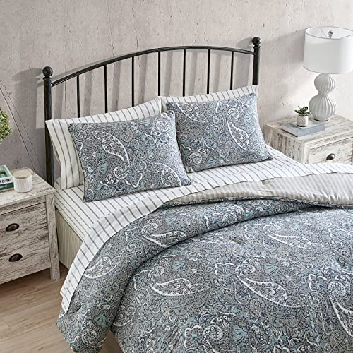 Stone Cottage - King Comforter Set, Reversible Cotton Bedding with Matching Shams And Bedskirt, All Season Home Decor (Lancaster Blue, King)