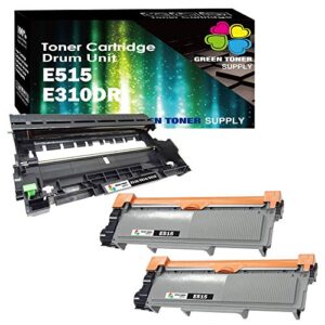 3 pack green toner supply compatible toner | drum, 2-pack e515 toner and 1 pack e515dr drum unit, for use in dell e310dw e514dw e515dw e515dn printer