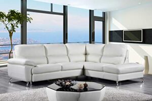 cortesi home contemporary miami genuine leather sectional sofa with right chaise lounge, cream