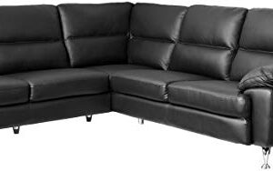 Cortesi Home Boston Leather Sectional Sofa with Left Chaise Lounge, Black