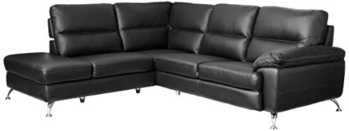 Cortesi Home Boston Leather Sectional Sofa with Left Chaise Lounge, Black