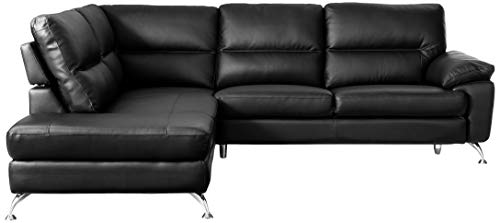 Cortesi Home Boston Leather Sectional Sofa with Left Chaise Lounge, Black