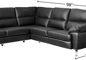 Cortesi Home Boston Leather Sectional Sofa with Left Chaise Lounge, Black