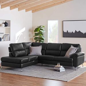 Cortesi Home Boston Leather Sectional Sofa with Left Chaise Lounge, Black