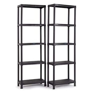 VonHaus 5 Tier Garage Shelving Unit (Pack of 2) - Black Plastic Interlocking Utility Storage Shelves - Each Unit: 68 x 24 x 12 inches