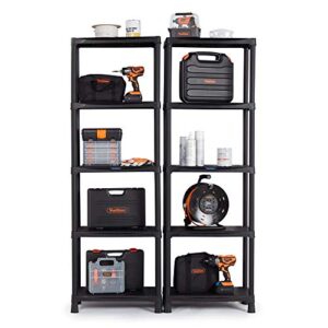 vonhaus 5 tier garage shelving unit (pack of 2) - black plastic interlocking utility storage shelves - each unit: 68 x 24 x 12 inches
