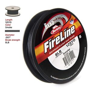 The Beadsmith Fireline by Berkley – Micro-fused Braided Thread – 8lb. Test, .007”/.17mm Diameter, 125 Yard Spool, Smoke Grey – Super Strong Stringing Material for Jewelry Making and Bead Weaving