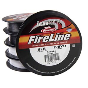 The Beadsmith Fireline by Berkley – Micro-fused Braided Thread – 8lb. Test, .007”/.17mm Diameter, 125 Yard Spool, Smoke Grey – Super Strong Stringing Material for Jewelry Making and Bead Weaving