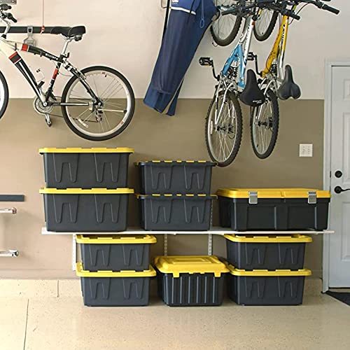 HOMZ Durabilt 15 Gallon Capacity Flip Lid Stackable Heavy Duty Tough Storage Container Tote, Black Base with Yellow Lid (6 Pack)