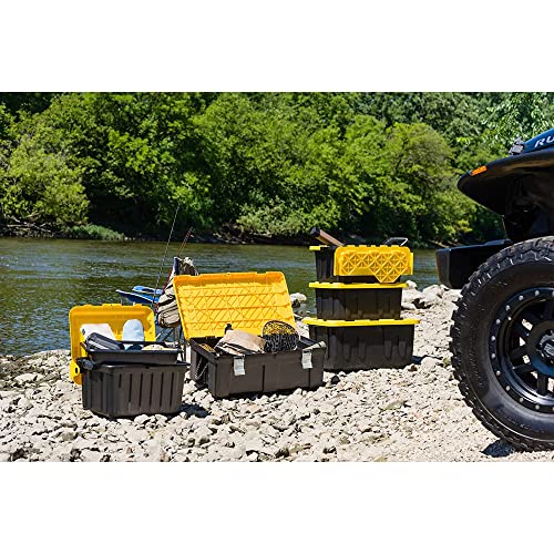 HOMZ Durabilt 15 Gallon Capacity Flip Lid Stackable Heavy Duty Tough Storage Container Tote, Black Base with Yellow Lid (6 Pack)