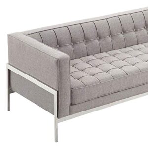 Armen Living Andre Sofa in Grey Tweed and Brushed Stainless Steel Finish