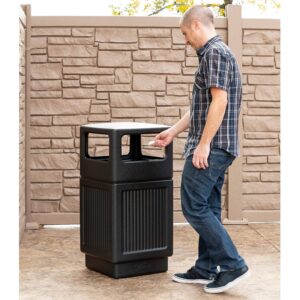 safco products canmeleon outdoor/indoor recessed panel trash/garbage can 9476bl; black; decorative fluted panels; 38-gallon capacity