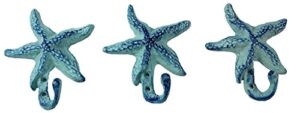 starfish cast iron wall hooks antique blue - set of 3 for coats, aprons, hats, towels, pot holders, more
