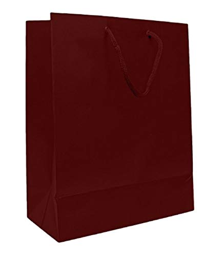 Novel Box® Burgundy Matte Laminated Euro Tote Paper Gift Bag Bundle 8"X4"X10" (10 Count) + NB Cleaning Cloth