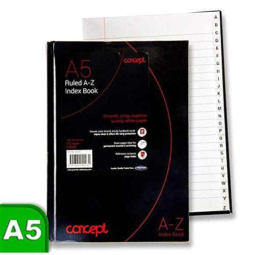 Premier Stationery C3242031 A5 Concept 192 Page A-Z Index Hardback Notebook