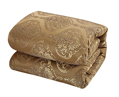 Chic Home 9 Piece Como Decorator Upholstery Quality Jacquard Motif Fabric Bedroom Comforter Set & Pillows Ensemble, King, Gold