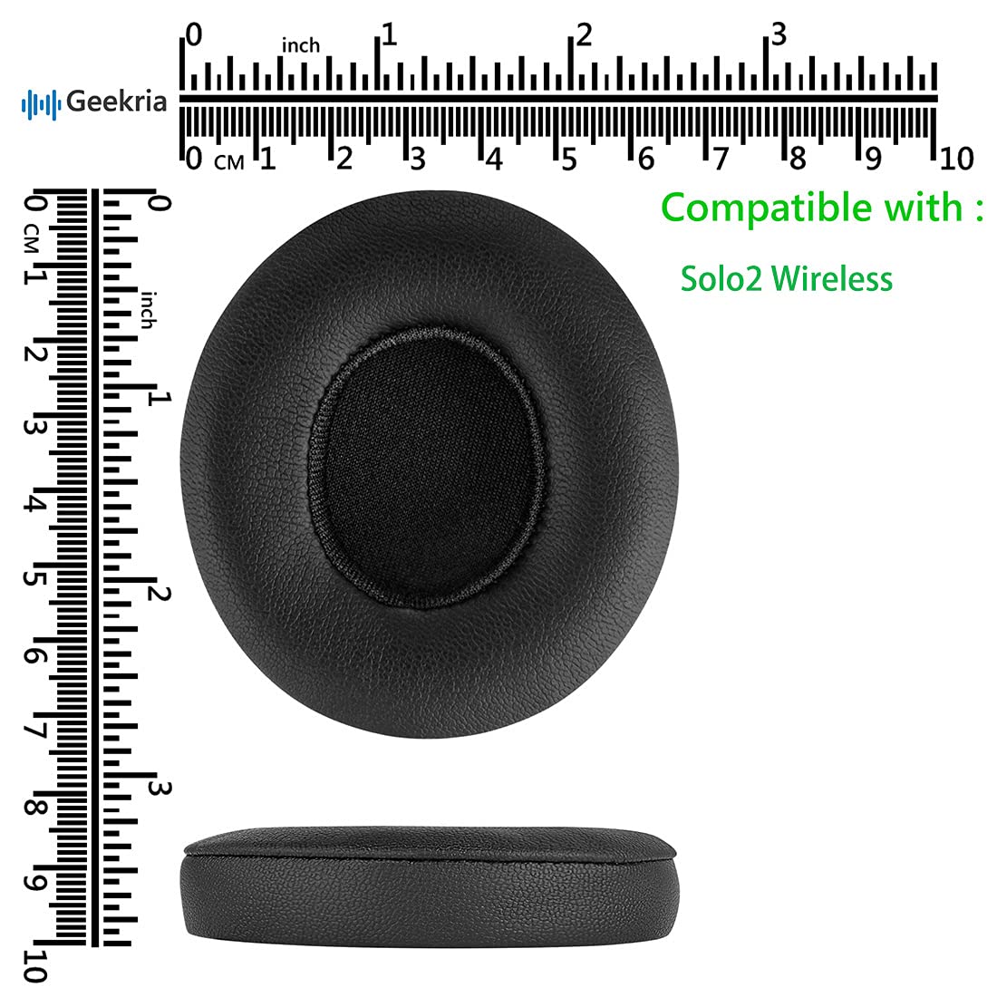 Geekria QuickFit Replacement Ear Pads for Beats Solo 2 Wireless, Solo2.0 Wireless (B0534) On-Ear Headphones Earpads, Headset Ear Cushion Repair Parts (Black)