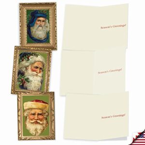 The Best Card Company Variety Pack of 10 Christmas Greeting Cards with Envelopes, Humor Holiday Assortment for Kids - Picture-Perfect Santas M1746XS